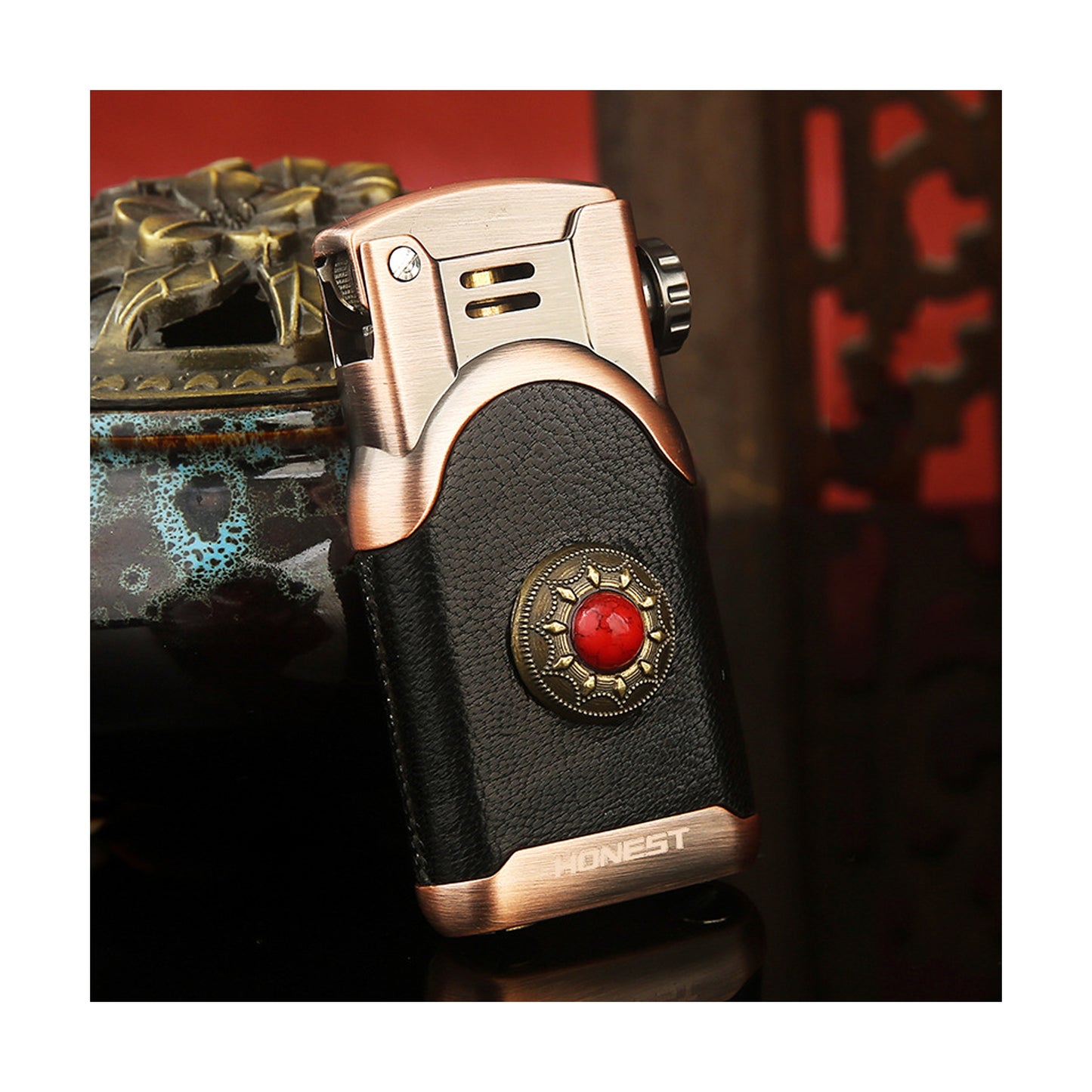 Honest Leather Lighter Soft Flame Antique Style Refillable Vintage Candle Lighters for Collection Gift