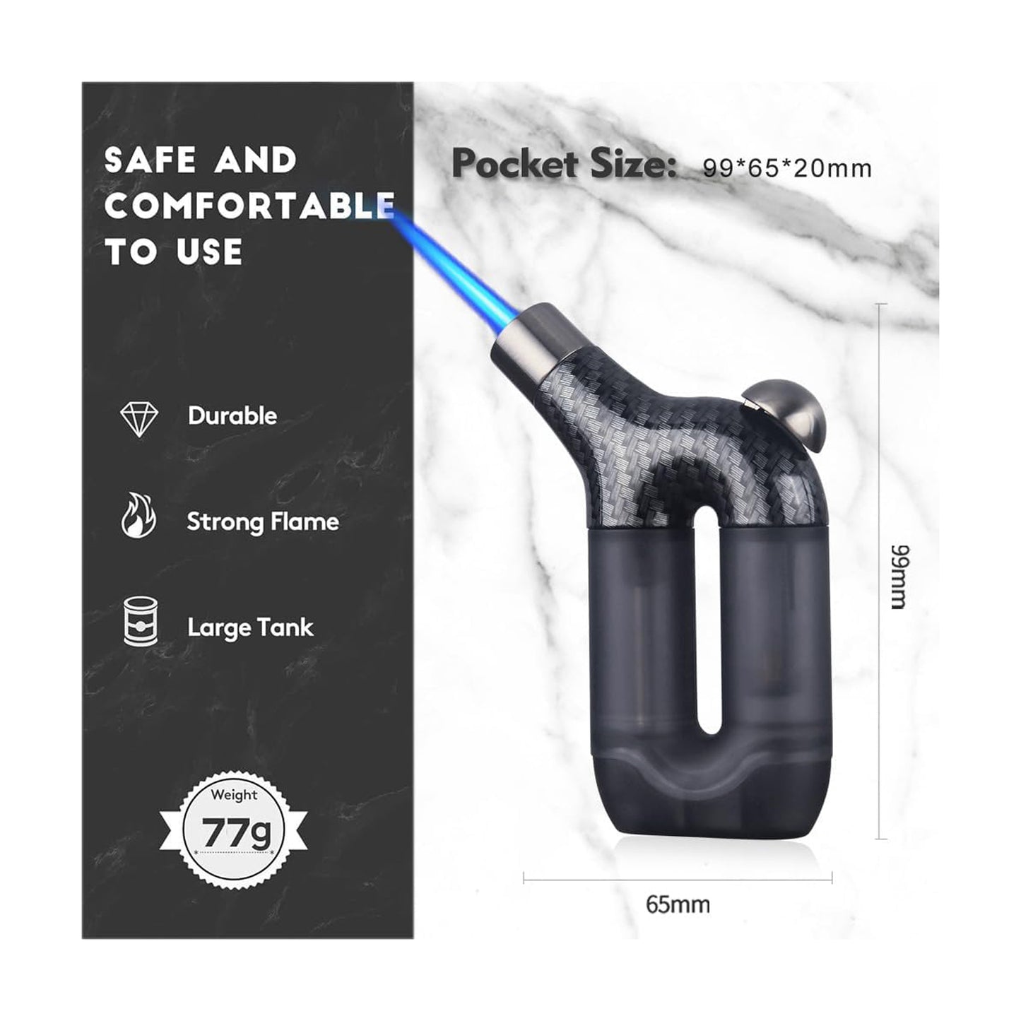 Honest Torch Lighter Single Jet Flame Butane Lighters Refillable Torch Lighters Adjustable Gas Lighter Windproof Lighters Gift for Men BBQ Grill Camping Without Gas