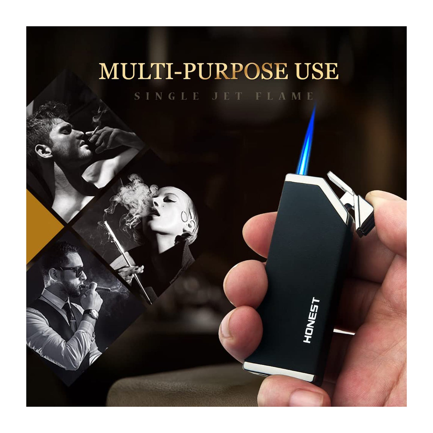HONEST Jet Torch Cigar Lighter – Single Flame Windproof Butane Fuel Lighter