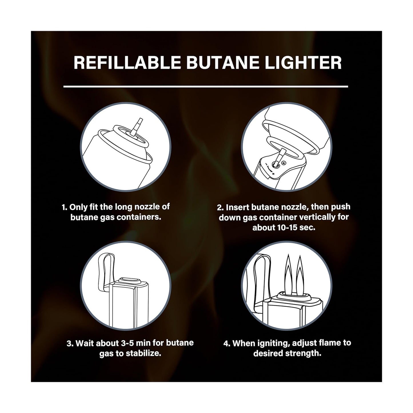 Honest Retro Triple Flame Butane Lighter, Refillable, Windproof, Adjustable Flame, Built-in Cutter, Detachable Poker