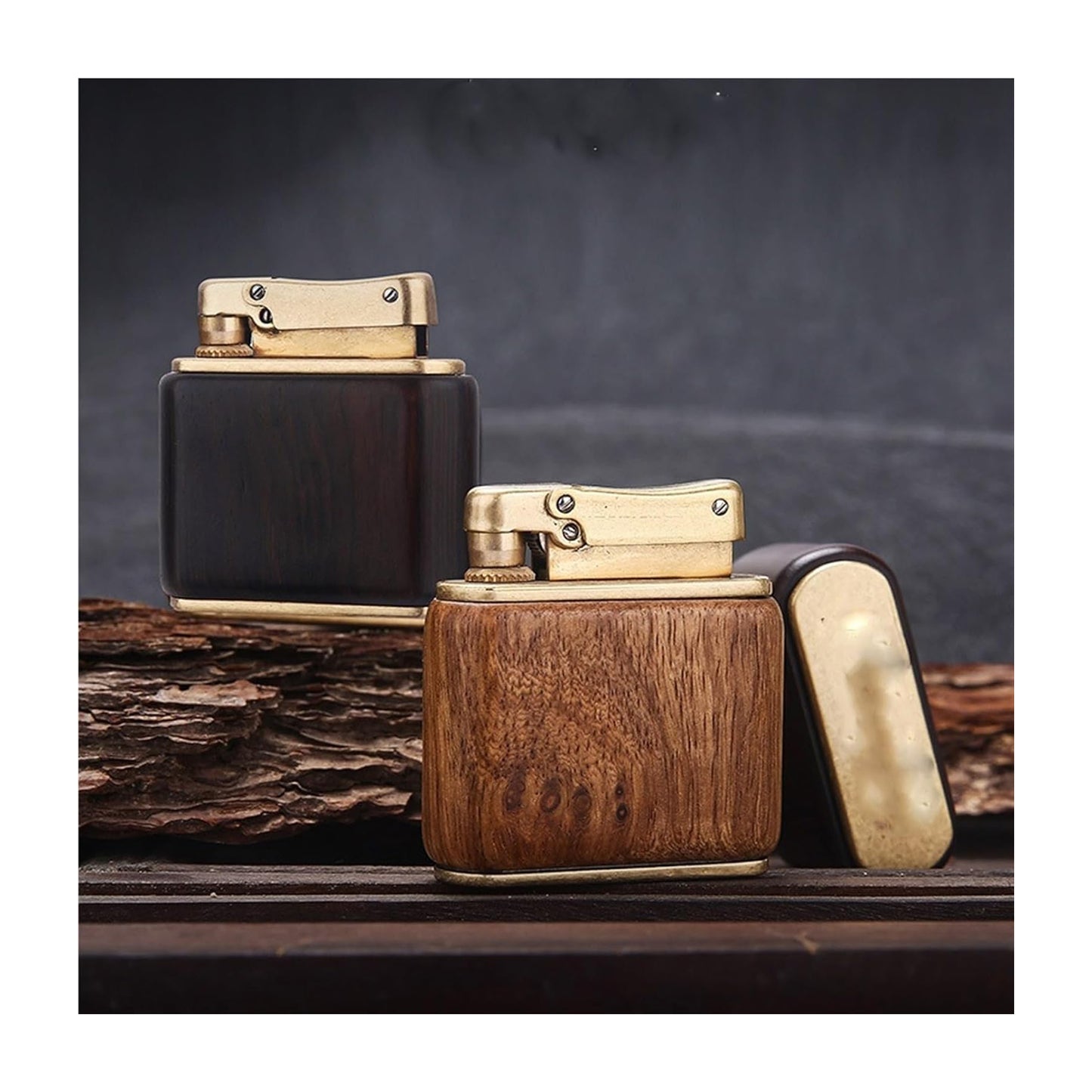 Honest Retro Kerosene Lighter Brass Lighter Solid Wood Shell Reusable high-end Gift