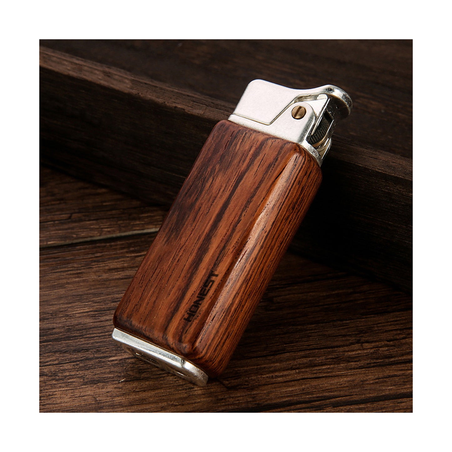 Honest Wood Vintage Antique Kerosene Lighter, Reusable Soft Flame Lighter Duct Cigarette Lighter with Wooden Box, Cool Flip Lighter for Men, Dads, Husbands Gift