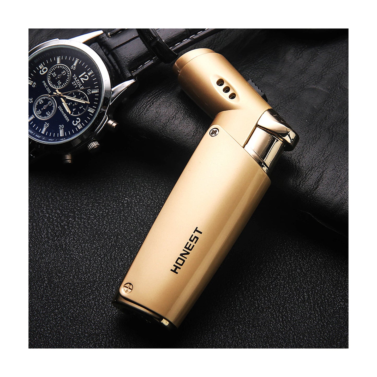HONEST Mini Portable Windproof Refillable Metal Butane Lighter Straight Jet Flame Compact Pocket Lighter for Men Gift