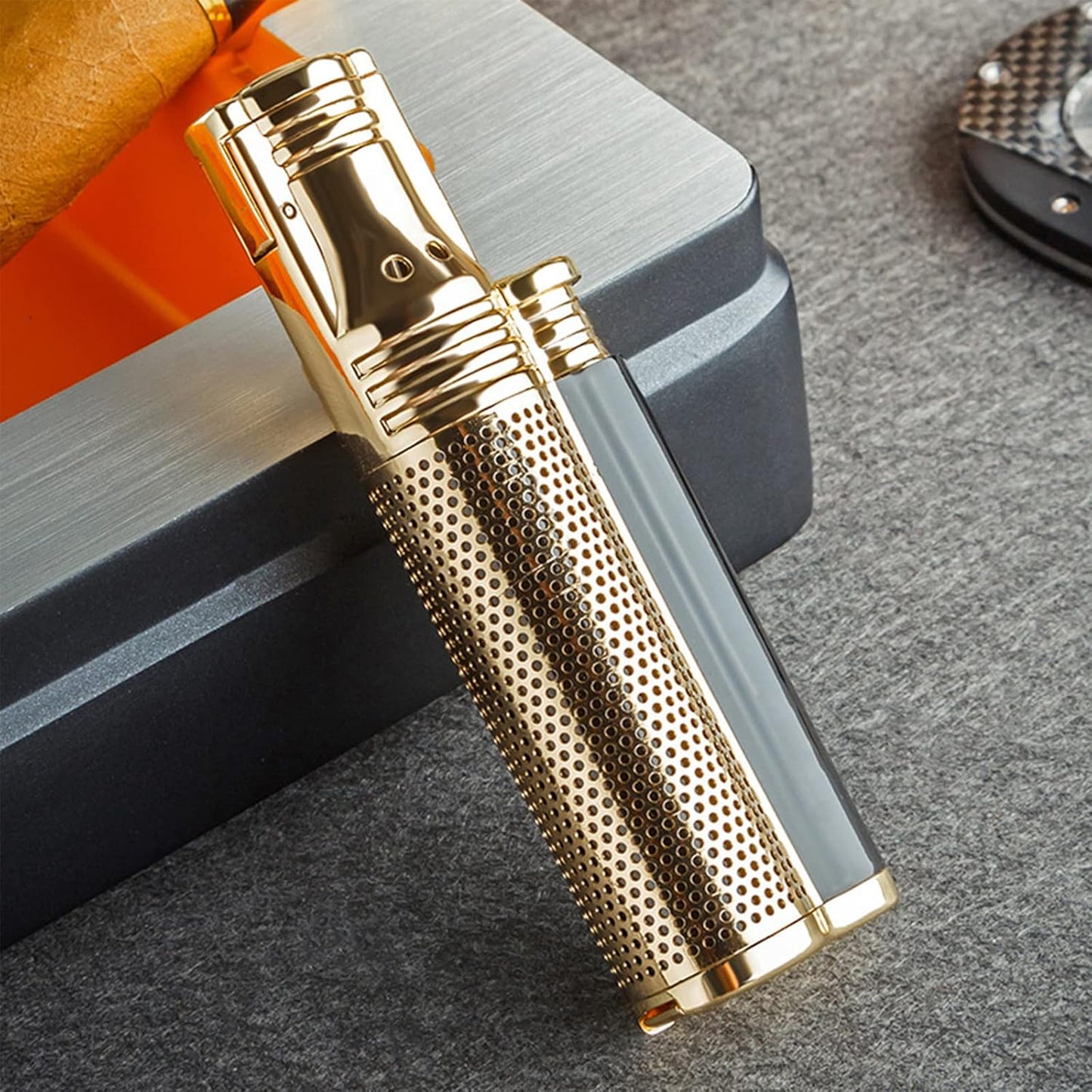 Honest Metal Windproof Gas Butane with Punch Cigar Lighter Jet Butane Gas Smoking Torch Lighter Adjustable and Portable Mens Gadget