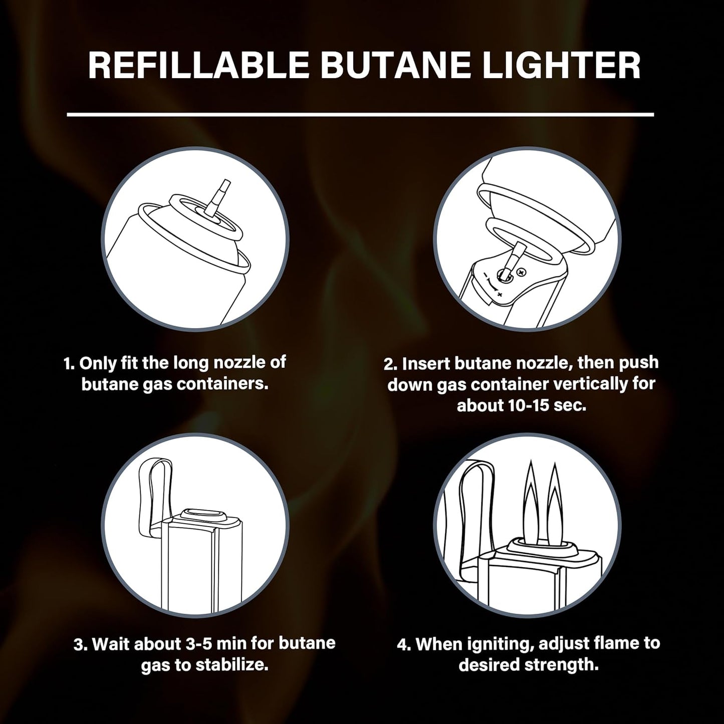 Honest Retro Triple Flame Butane Lighter, Refillable, Windproof, Adjustable Flame, Built-in Cutter, Detachable Poker