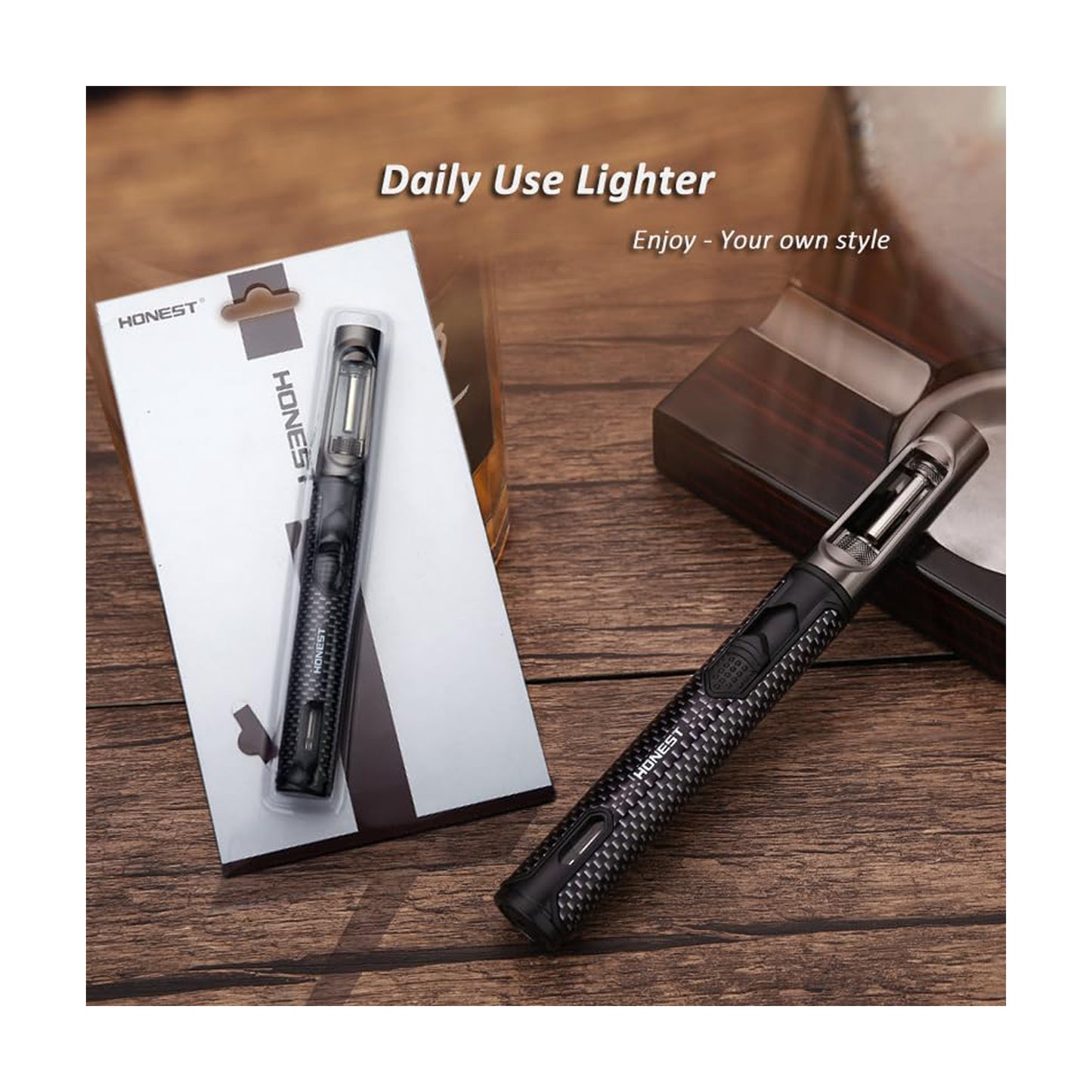 HONEST Refillable Butane Torch Lighter – Single Jet Flame Ideal for Candles, Grills, BBQ, and Camping