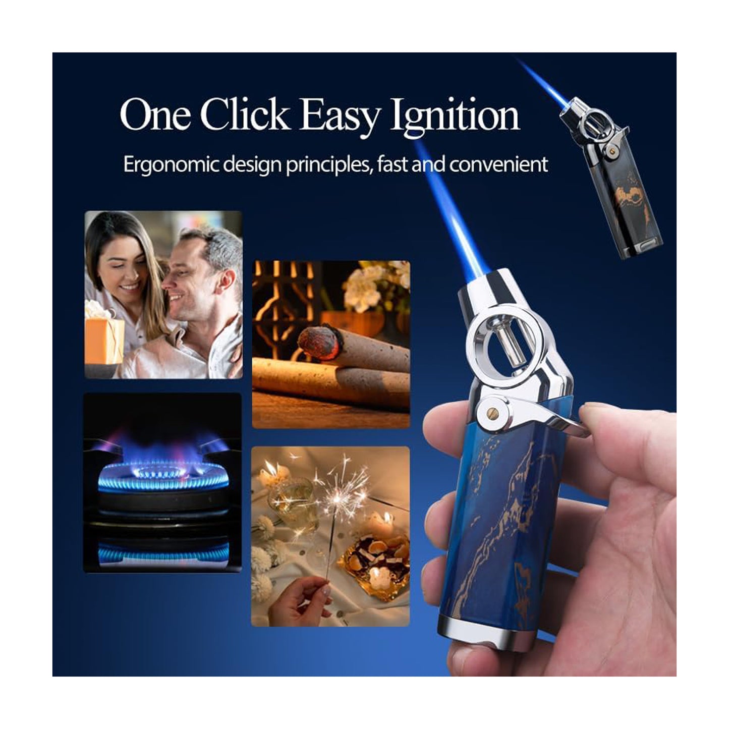 Honest Single Jet Flame Butane Lighters Refillable Torch Lighters Adjustable Gas Lighter Windproof Lighters Gift for Men BBQ Grill Camping