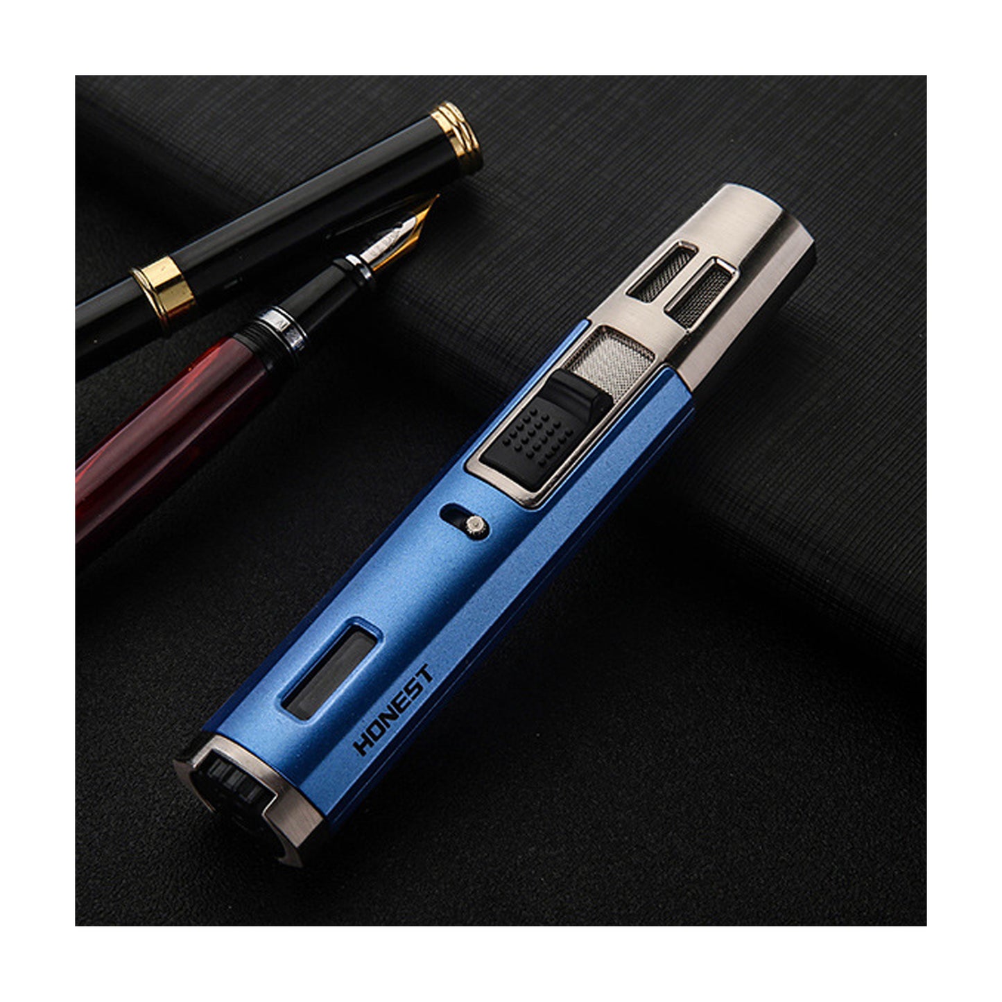 Honest Cigar Cigarette Lighter Jet Torch Dual Blue Flame, Creative Refillable Butane Gas Ajustable Flame Torch