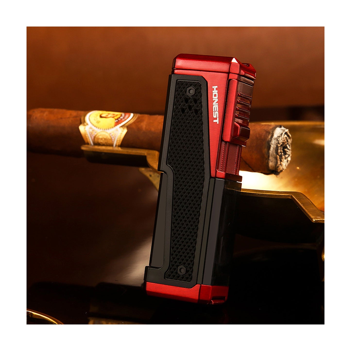 Honest Lighter 4 Torch Jet Flame, Lighter with Punch Holder, Refillable Torch Lighter, Windproof Butane Lighters BBQ Camp Gifts