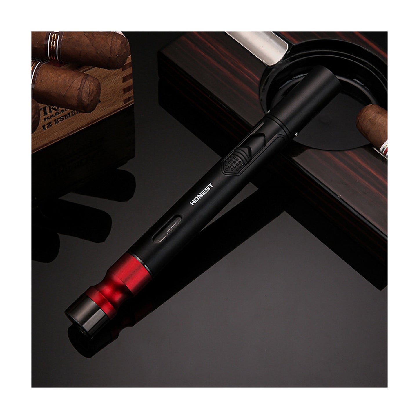 Honest Torch Lighters,5 in 1 Refillable Butane Torch Lighters,Butane Not Included, Windproof Adjustable Jet Flame Pen Shape Lighter with Cutter Punch,Holder,Draw Tool Gas Lighter Accessories Kit in Gift Box