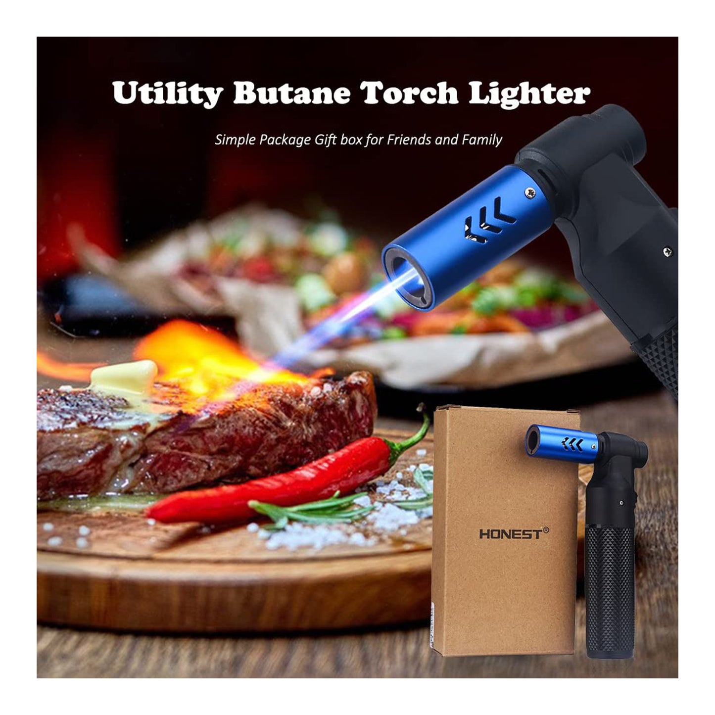 HONEST Adjustable Butane Blow Torch – Sleek Cooking Torch Lighter for Camping, Home Use, Welding, and Culinary Applications