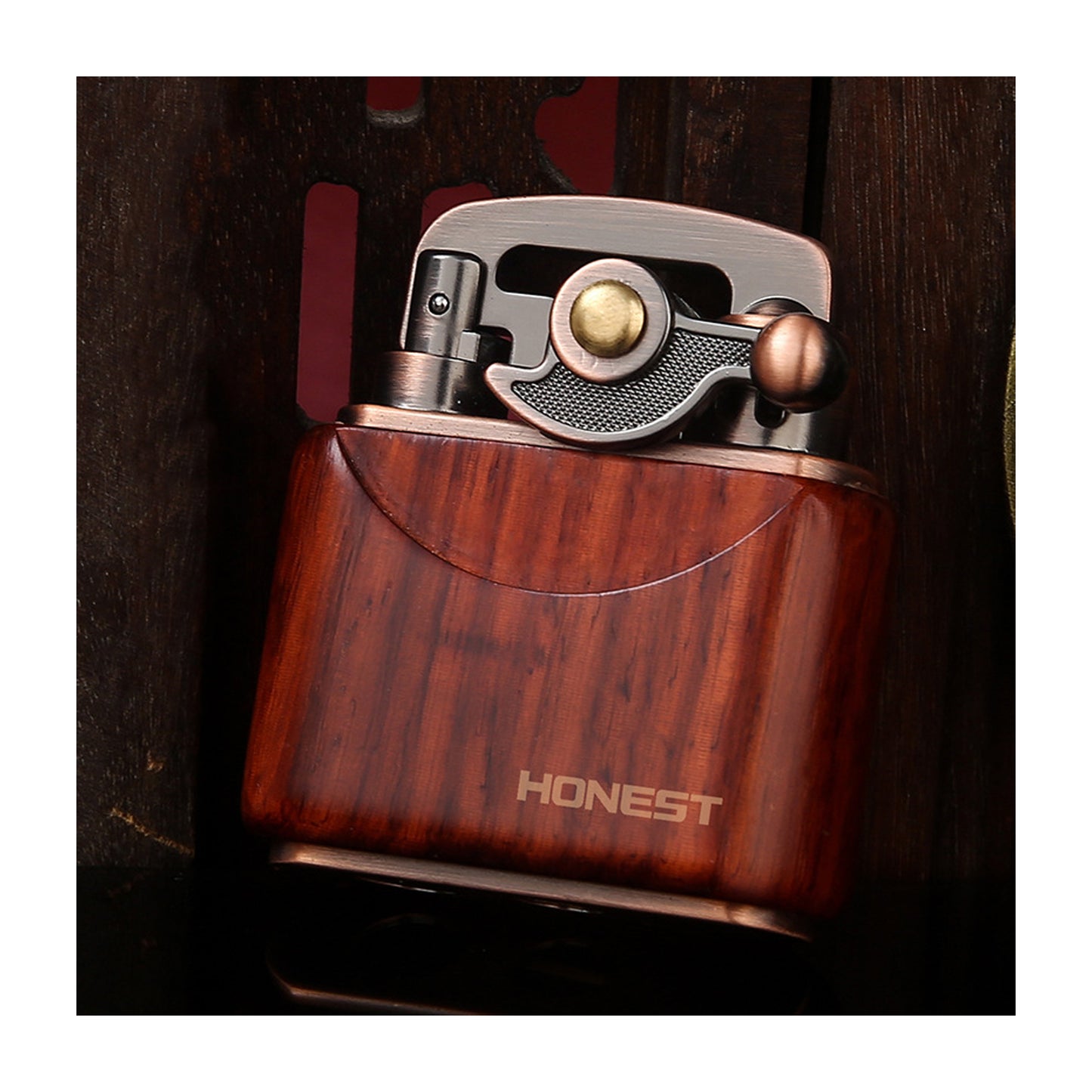Honest Vintage Trench Lighter, Windproof Reusable, Antique Kerosene Lighter with Flame Rocker, Vintage Brass Windproof Kerosene Lighter 592 Wooden case