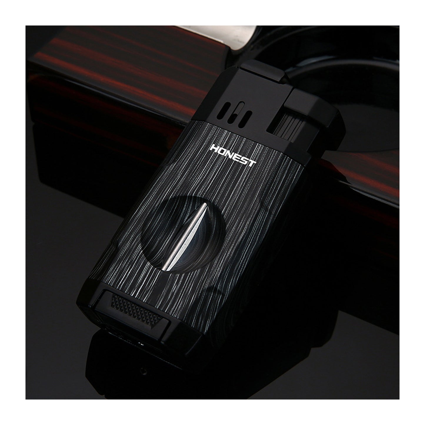 Honest All-in-One Windproof Outdoor Lighter with Dual Jet Flame Built-in Cutter, Butane Refillable and Flames Adjustable, Visible Gas Tank, Portable for Travel, Candle Lovers, Box Included