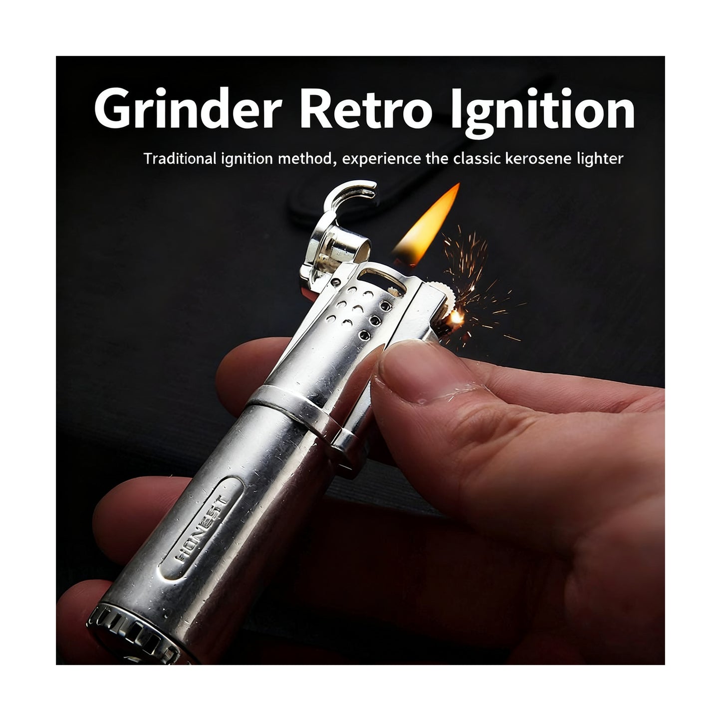 Honest Metal Kerosene Gasoline Vintage Collectible Lighter, Wheeled Trench Cool Lighter Windproof Trench (Liquid Not Included) Refillable Fuel, Portable Candle Cigar Lighter Outdoor Camping