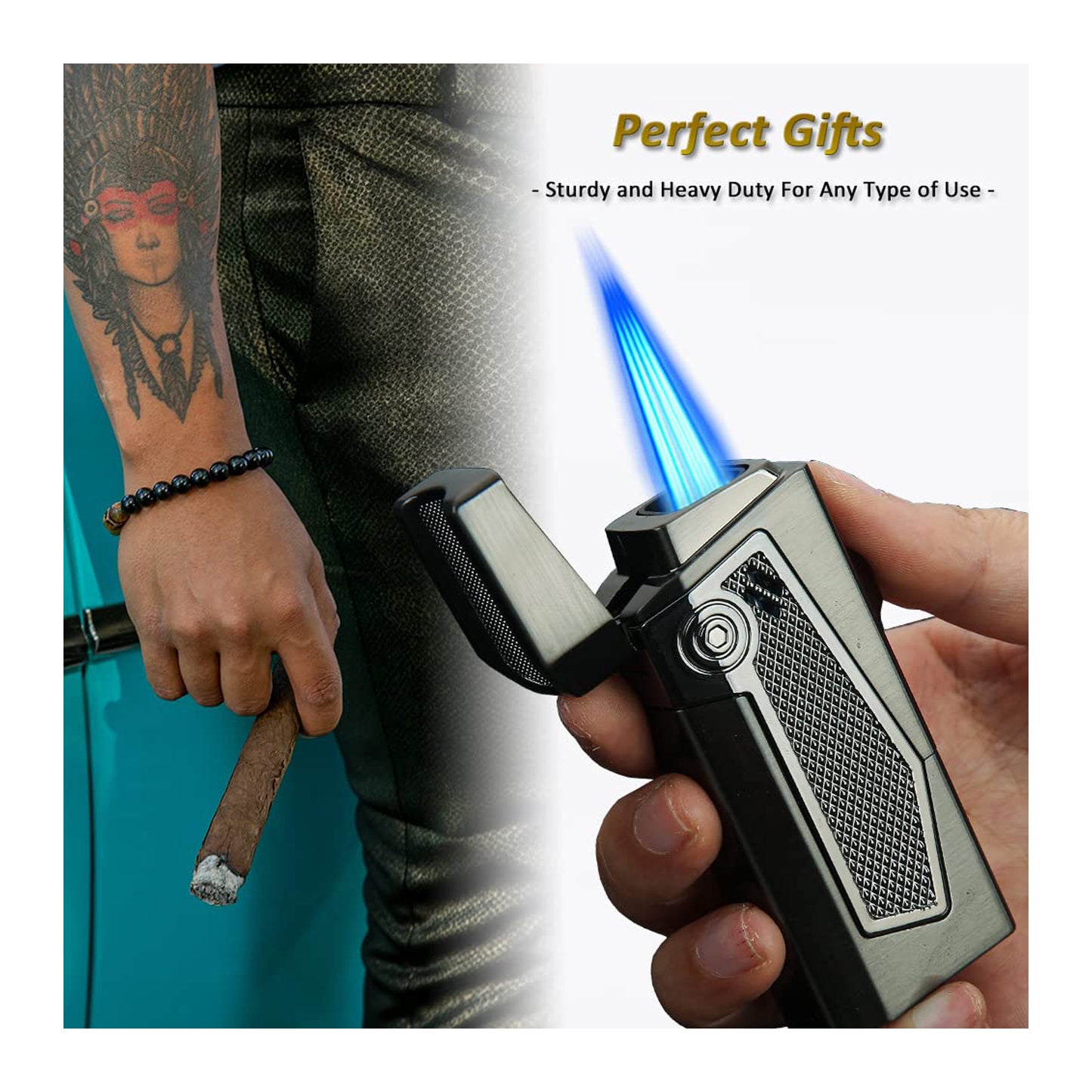 Quadruple Jet Flame Metal Torch Lighter – Refillable Butane Lighter for Men, Perfect Gadgets and Gift Ideas