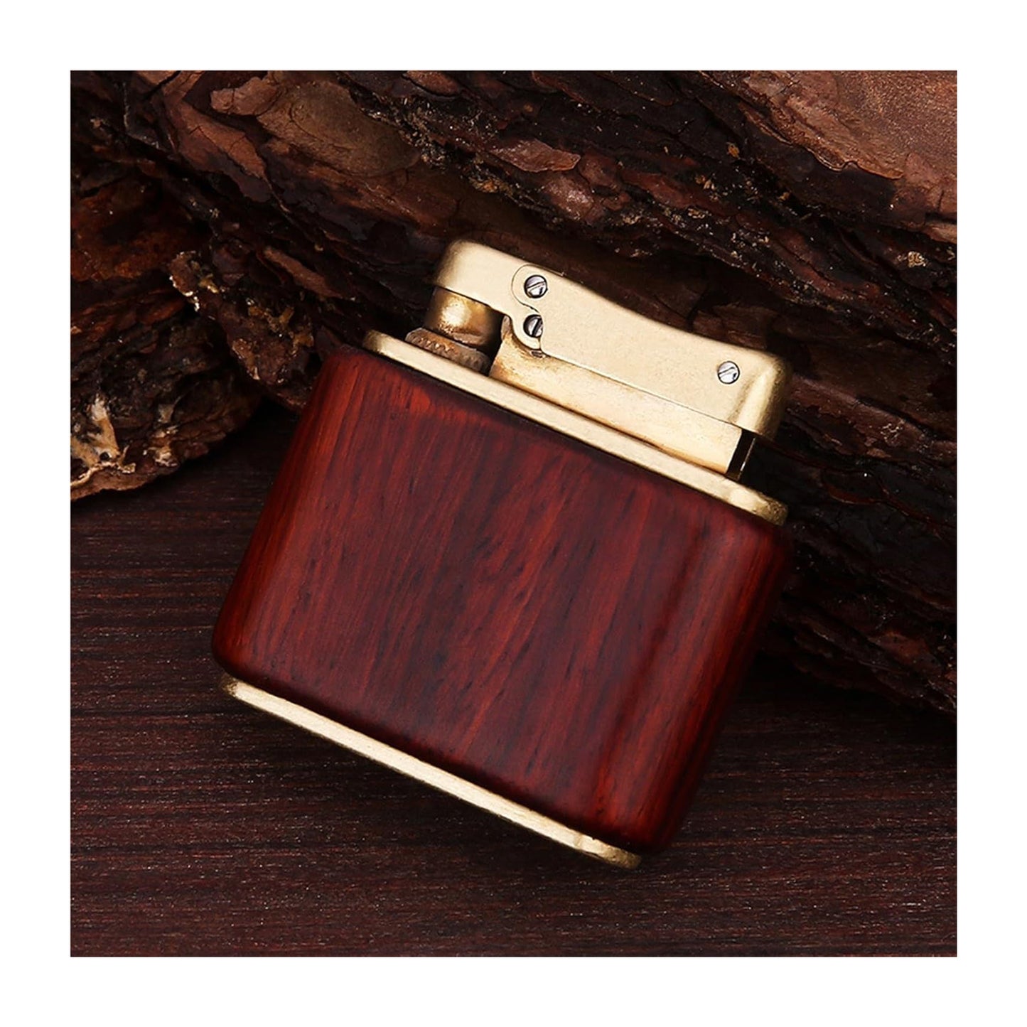 Honest Retro Kerosene Lighter Brass Lighter Solid Wood Shell Reusable high-end Gift