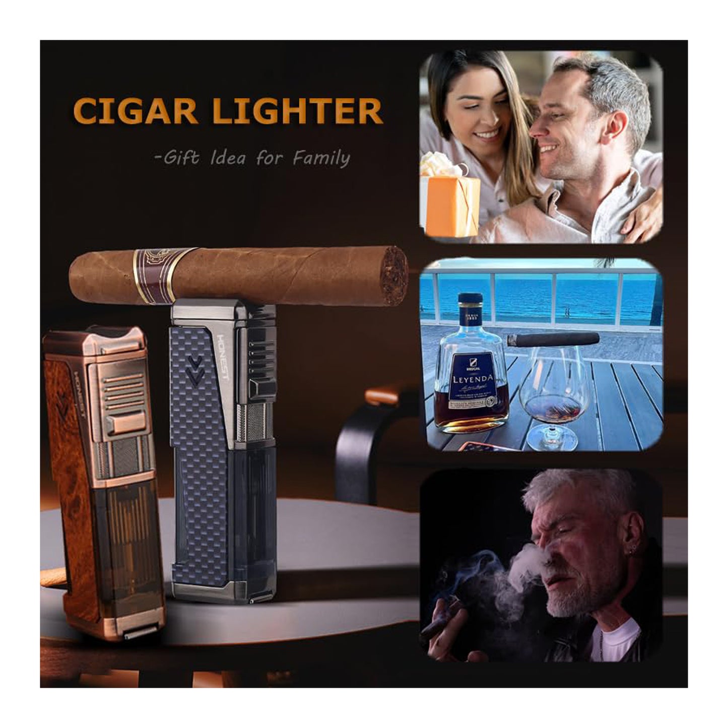 HONEST Four Jet Flame Windproof Butane Torch Lighter – Refillable and Adjustable, Perfect Gift Set for Men, Fathers Day, Friends, and Dads