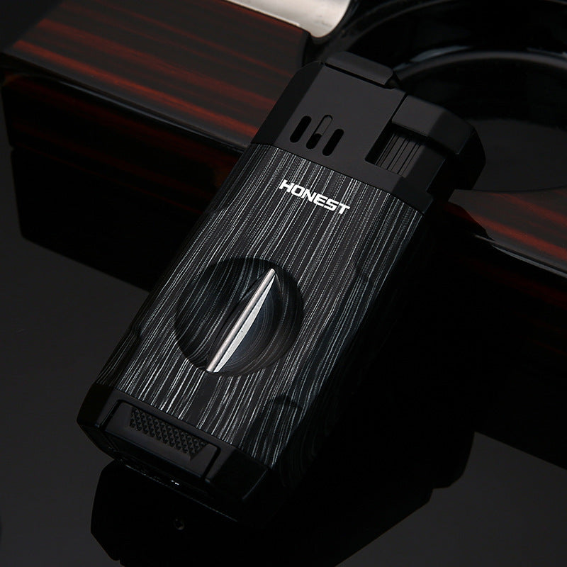Honest All-in-One Windproof Outdoor Lighter with Dual Jet Flame Built-in Cutter, Butane Refillable and Flames Adjustable, Visible Gas Tank, Portable for Travel, Candle Lovers, Box Included