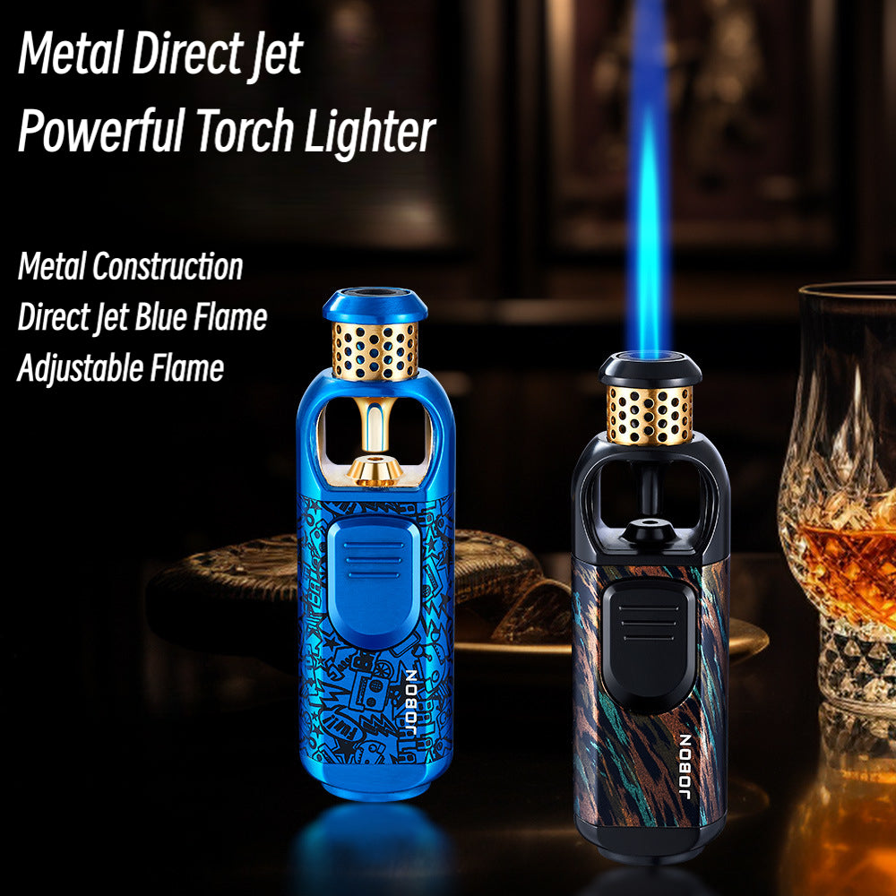 New Blue Flame Torch Lighter, Portable Windproof Refillable Butane Metal Lighter for Outdoor & Kitchen Use