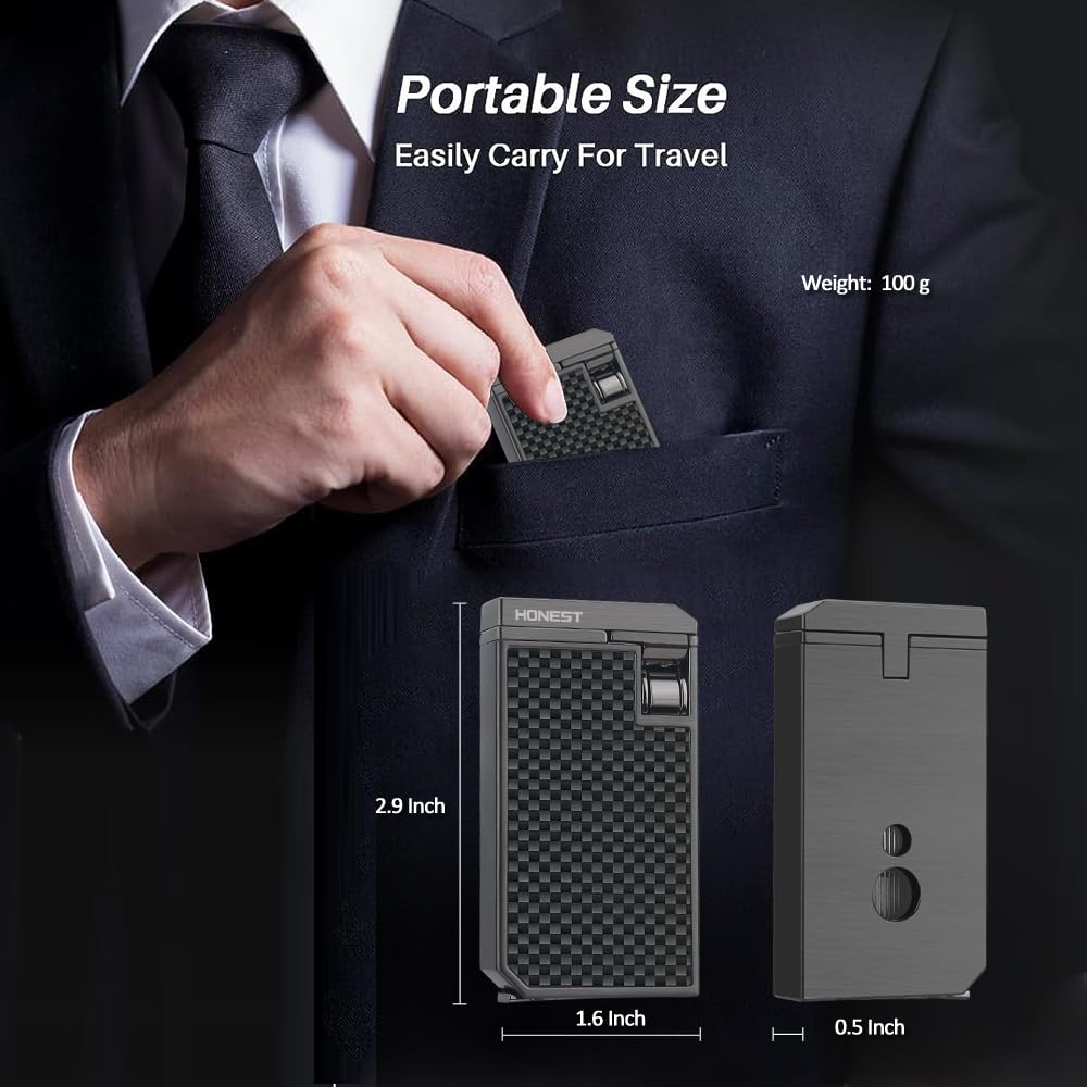 HONEST Mini Butane Torch Lighter - Refillable Double Flame with Visible Window, Adjustable Jet Flame - Perfect Gift for Men and Women (Butane Not Included)