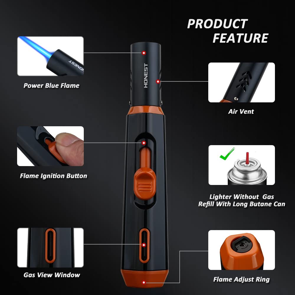 Refillable Butane Torch Lighter – Single Jet Flame for Candles, Grills, BBQ, and Camping (Gas Not Included)