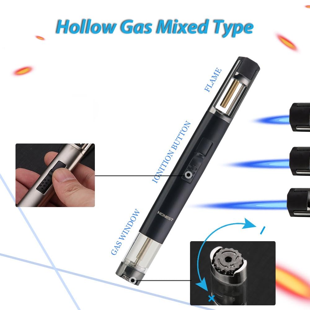 HONEST Refillable Butane Torch Lighter – Single Jet Flame for Candles, Grilling, BBQ, and Camping