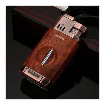 Honest All-in-One Windproof Outdoor Lighter with Dual Jet Flame Built-in Cutter, Butane Refillable and Flames Adjustable, Visible Gas Tank, Portable for Travel, Candle Lovers, Box Included