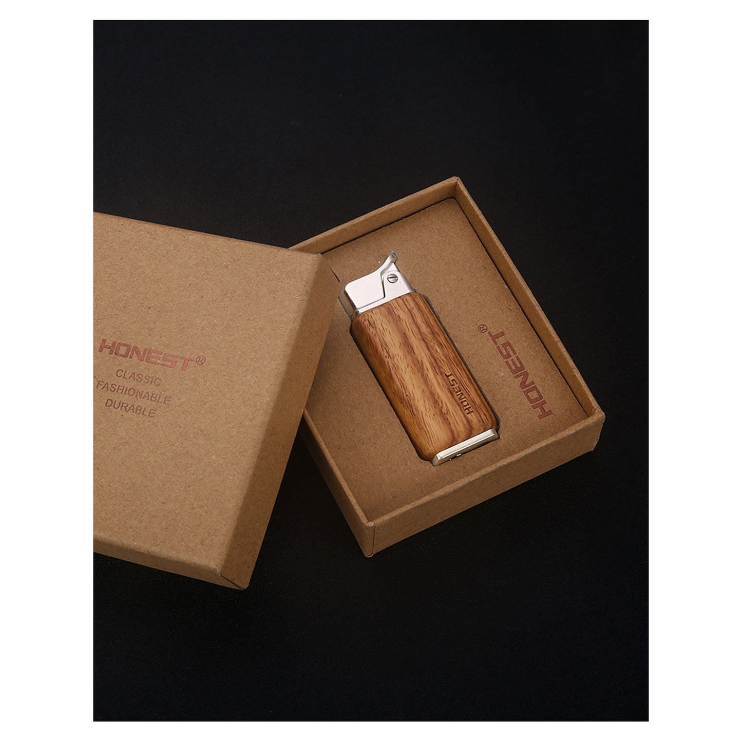 Honest Wood Vintage Antique Kerosene Lighter, Reusable Soft Flame Lighter with Wooden Box, Cool Flip Lighter for Men, Dads, Husbands Gift