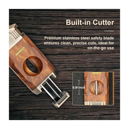 Honest Torch Lighter with V Cutter,Refillable Windproof Adjustable Jet Flame with Fuel Window Butane Torch Lighter,Gifts for Men (Butane not Include)