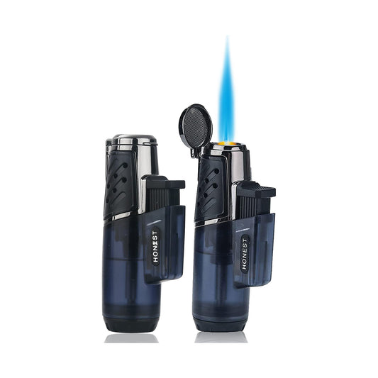 Butane Jet Cigar Torch Lighter – Windproof Turbo Flame Refillable Gas Lighter with Butane Window