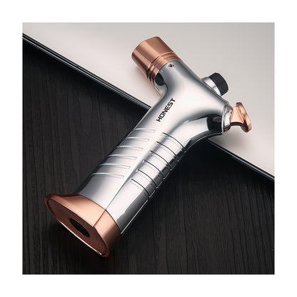 Honest Blue flame direct-into-fire lighter, metal nozzle is safe and durable, jet-type windproof double flame lighter, adjustable flame, rechargeable butane, easy to carry, gift for men