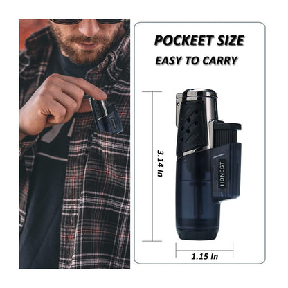Butane Jet Cigar Torch Lighter – Windproof Turbo Flame Refillable Gas Lighter with Butane Window