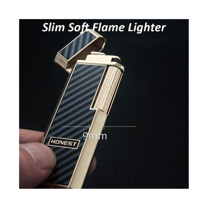 Honest Lighters Slim Soft Flame Lighter Vintage Metal Vertical Ignition Grinding Wheel Butane Lighter Great Gift for Men & Women