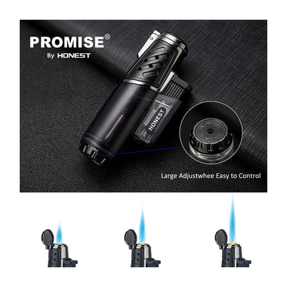 Butane Jet Cigar Torch Lighter – Windproof Turbo Flame Refillable Gas Lighter with Butane Window