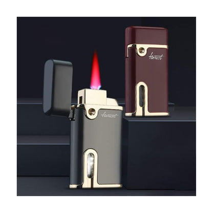 Honest Slim Torch Butane Lighter with Red Flame, Refillable Butane Cigar Lighter, Fuel Visible Window Windproof Lighter for Grill BBQ Camping (Butane NOT Included)