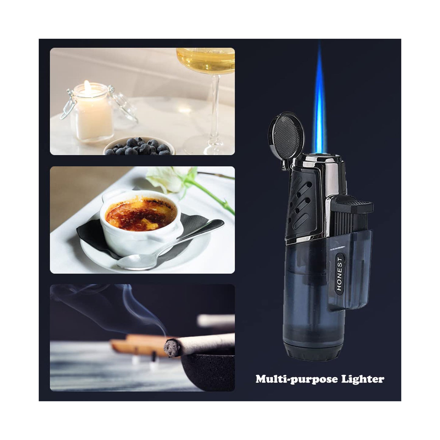 Butane Jet Cigar Torch Lighter – Windproof Turbo Flame Refillable Gas Lighter with Butane Window