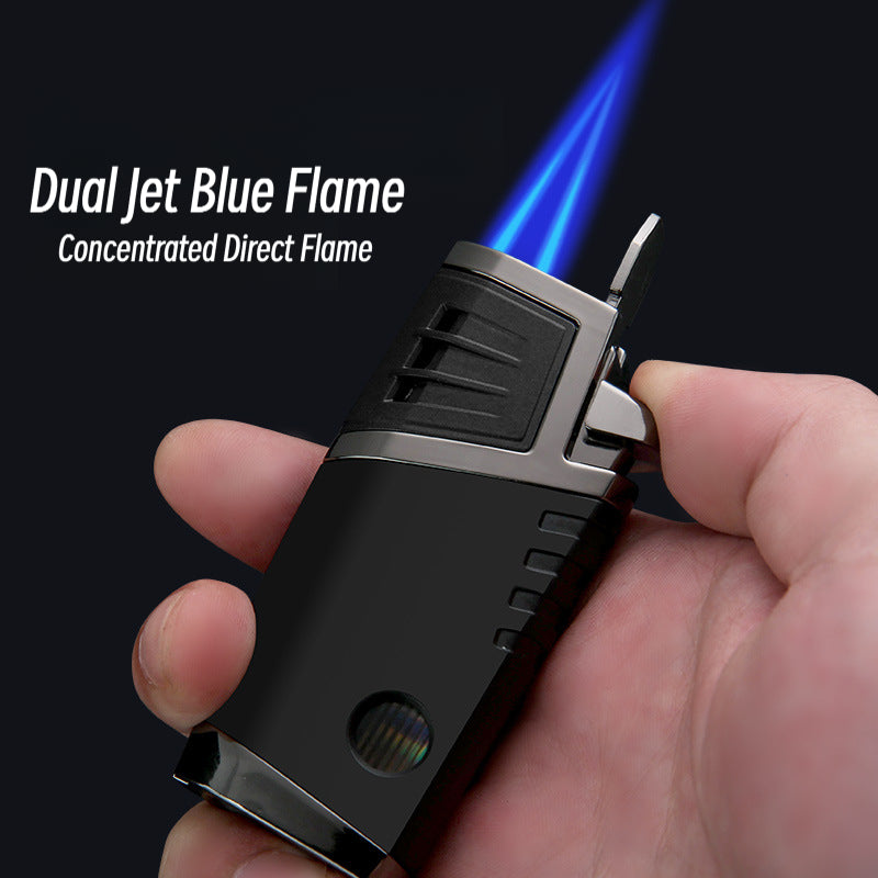 Honest Custom Multi-Function Dual Jet Blue Flame Windproof Metal Refillable Lighter with Snowflake Drill Wholesale