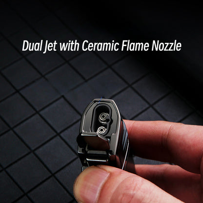 Honest Custom Multi-Function Dual Jet Blue Flame Windproof Metal Refillable Lighter with Snowflake Drill Wholesale