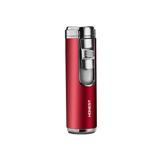 Honest Cigar Torch Lighter, 4 Jet Flame Lighter with Cigar Punch,Refillable Butane Windproof Lighter Gift for Men (Without Gas)