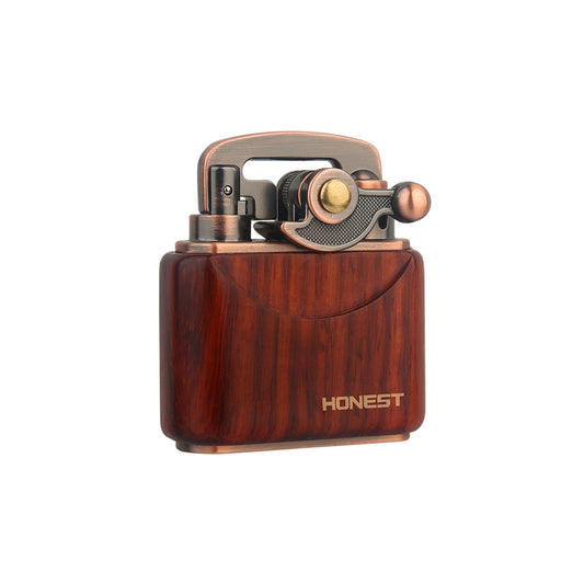Honest Vintage Trench Lighter, Windproof Reusable, Antique Kerosene Lighter with Flame Rocker, Vintage Brass Windproof Kerosene Lighter 592 Wooden case