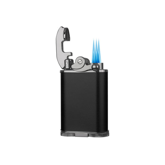 Honest  Retro Triple Flame Butane Lighter, Refillable, Windproof, Adjustable Flame, Built-in Cutter, Detachable Poker