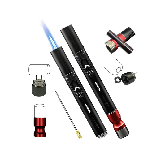 Honest Torch Lighters,5 in 1 Refillable Butane Torch Lighters,Butane Not Included, Windproof Adjustable Jet Flame Pen Shape Lighter with Cutter Punch,Holder,Draw Tool Gas Lighter Accessories Kit in Gift Box