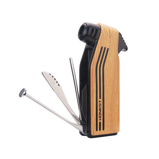 Honest Retro Angled Flame Refillable Butane Lighter with Integrated Cutter Tamper Scraper Tool