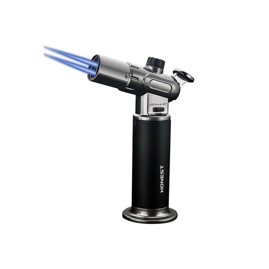 Honest Windproof Refillable lighters - Metal Butane Gas Lighters - Dual Turbo Direct Injection Lighter - Cooking Torch Lighter - Fixed The Flame Function