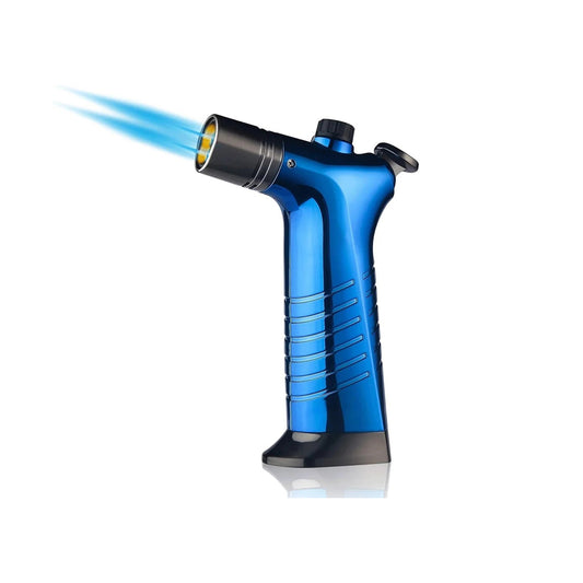 Honest Blue flame direct-into-fire lighter, metal nozzle is safe and durable, jet-type windproof double flame lighter, adjustable flame, rechargeable butane, easy to carry, gift for men