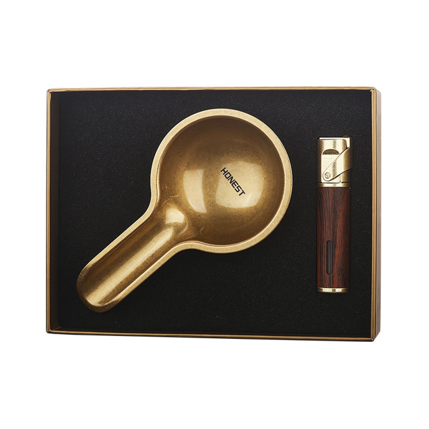 Honest 2025 New Windproof Refillable Lighter with Durable Metal Ashtray Gift Set for Home or Office