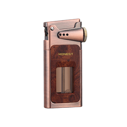 Honest Metal Vintage Windproof Kerosene Lighter, Classic Soft Flame, Portable Transparent Window Reusable Lighter, Gift for Men (Kerosene Not Included)