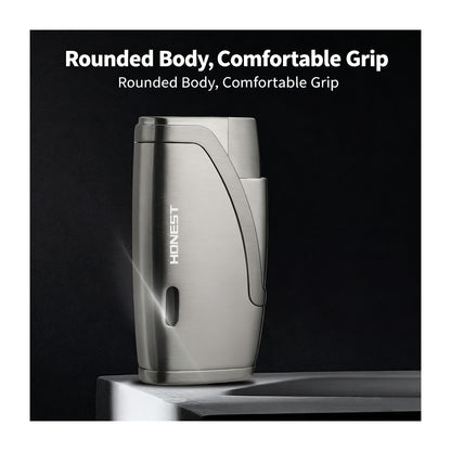 Honest Dual Windproof Flame Portable Lighter Premium Metal Inflatable Cigar Lighter with 7mm Punch
