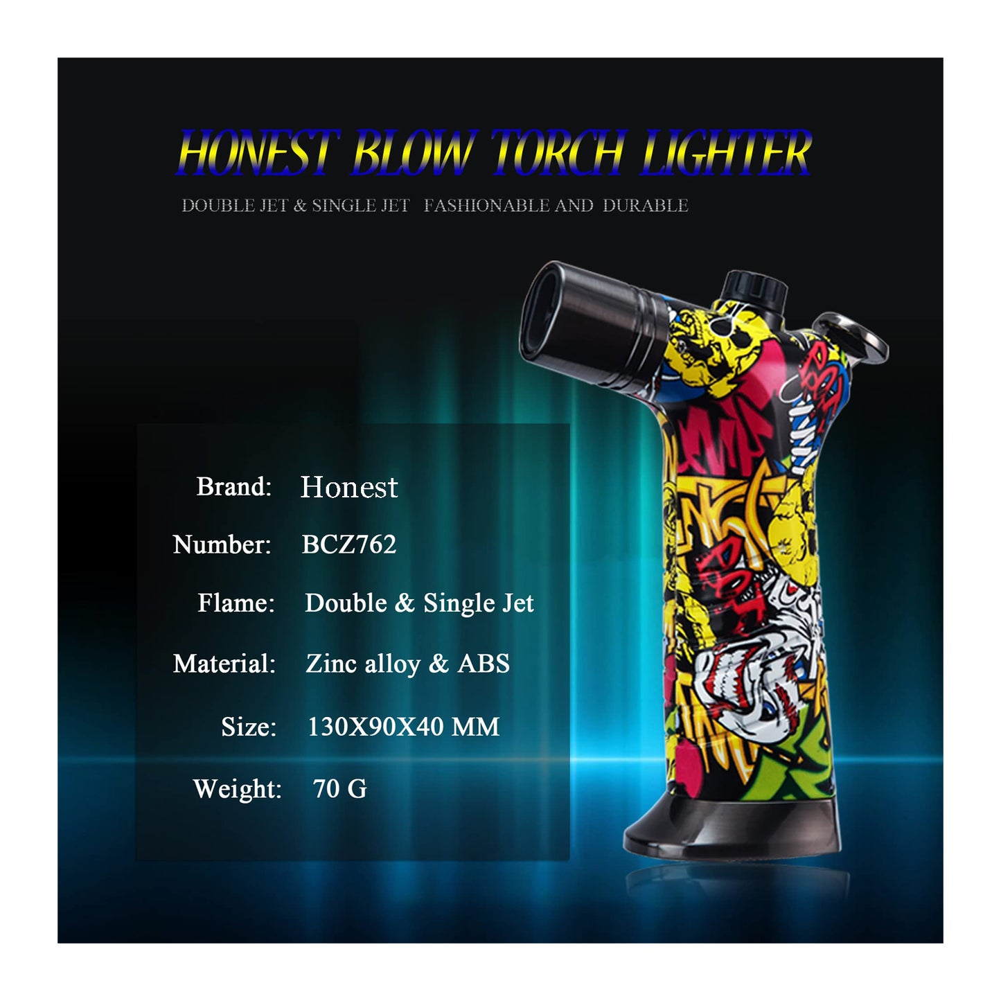 HONEST Refillable Torch Lighter - Dual Jet Flame, Perfect for Cocktails, Hookah & More