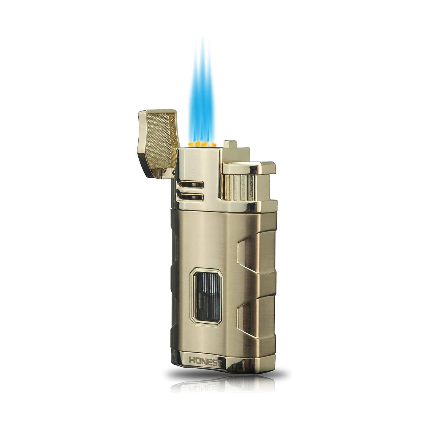 Triple Jet Flame Butane Torch Lighter with Punch and Rest Holder - Refillable Windproof Lighter (Butane Not Included)